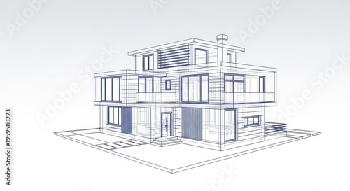 Architectural blueprint of a modern house structure with clean lines and design