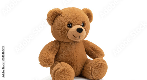 Adorable brown plush teddy bear with a friendly face, perfect as a comforting toy or gift, isolated on a clean white background, ready for use