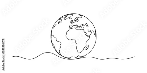 Continuous line drawing of the planet earth globe showing africa and europe on white background