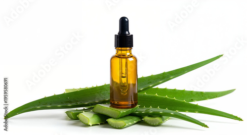 Wallpaper Mural Glass dropper bottle with a pippette with black rubber tip on many green natural aloe leaves background. Nature Skin concept. Organic Spa Cosmetics. Trendy concept. Torontodigital.ca