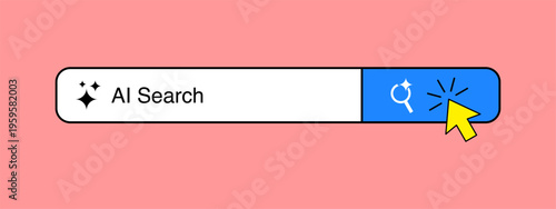 AI search bar interface concept representing artificial intelligence powered search engines. Ideal for tech UI design, web apps, digital assistants, data queries, and modern search technology visuals.