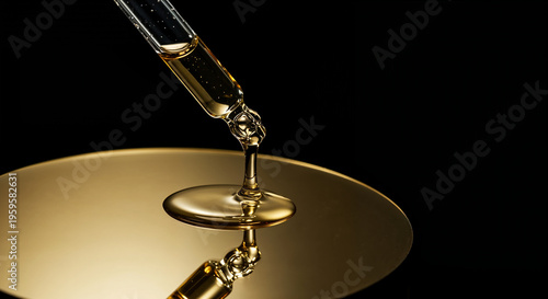 Wallpaper Mural Pipette with oil or serum on a golden background. A great photo for your cosmetic product. Torontodigital.ca
