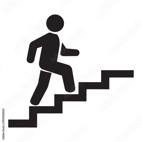 Walking up the stairs or staircase icon vector silhouette  