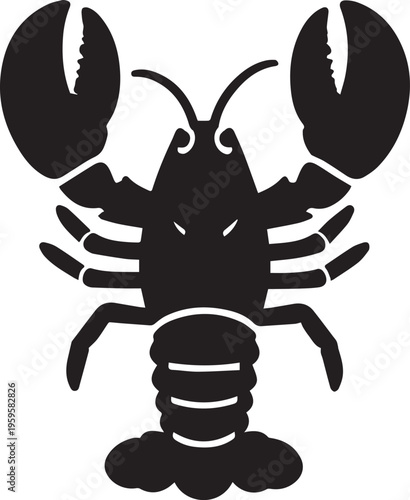 A striking graphic silhouette of a majestic lobster, showcasing its formidable claws and intricate details.