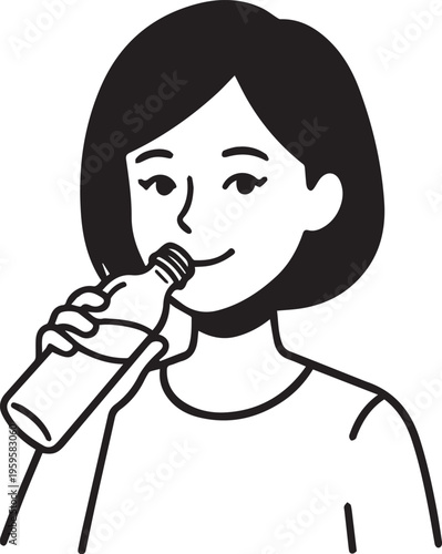 A person drinks from a bottle, a moment of simple refreshment and hydration captured in minimalistic form.