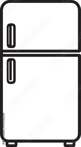 A simple black and white line art depicting the common household appliance, a refrigerator.