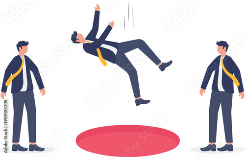 Businessman falling into a red hole in the ground