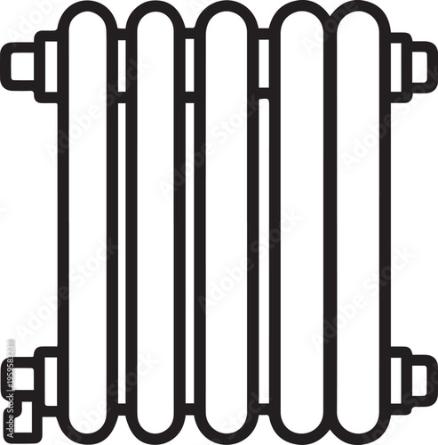 A minimalist illustration of a classic, cast-iron radiator, a symbol of warmth and home comfort.