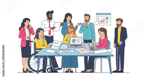 Diverse group of business people discussing data and charts in meeting