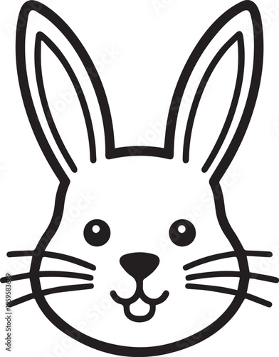 A simple and endearing image of a rabbit's face, meticulously rendered in stark black and white, evokes feelings of spring, Easter, and playful innocence.