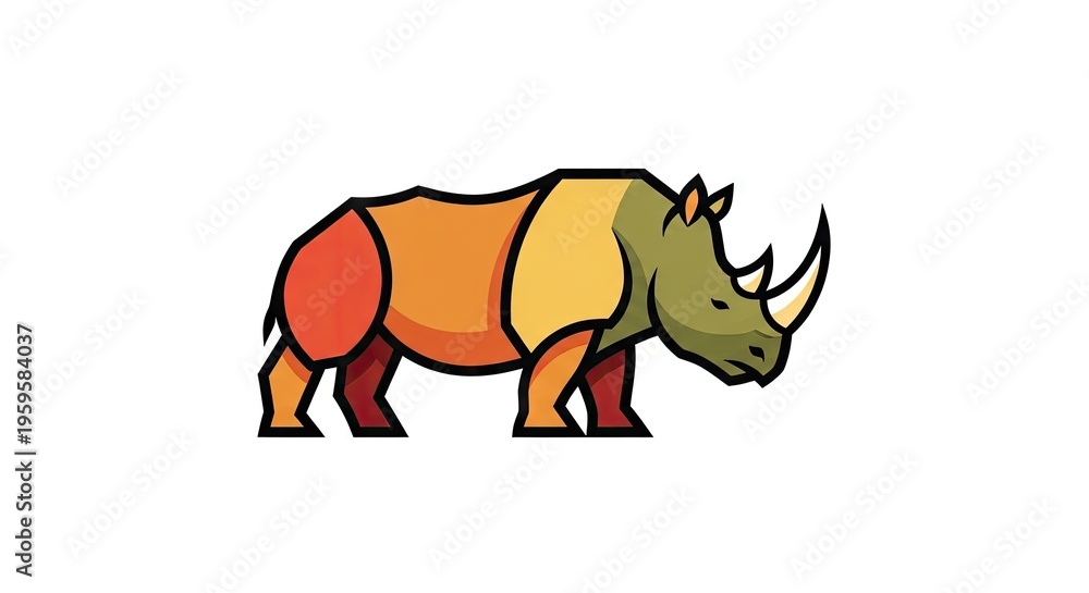 Fototapeta premium Stylized rhinoceros illustration on white background for various design projects