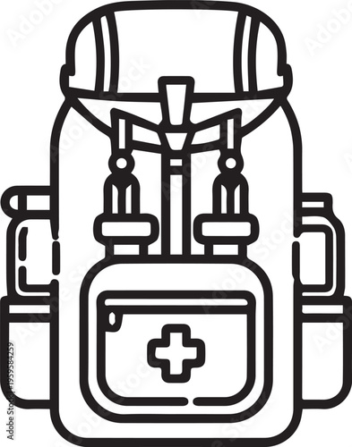 A detailed illustration of a medical backpack, filled with first-aid essentials, symbolizes preparedness and emergency care. 