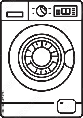 A minimalistic illustration of a front-loading washing machine, perfect for design needs. 