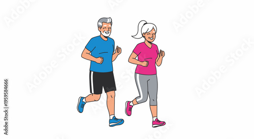 Active elderly couple enjoying a healthy jog together outdoors