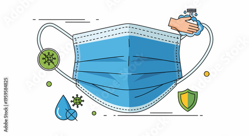 Protective face mask and hand washing icons promoting health and safety during illness