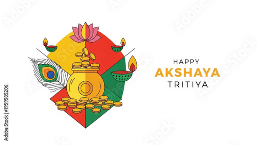 Vibrant Akshaya Tritiya Celebration with Peacock Feather and Coin