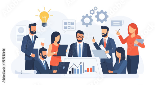 Business team working together on a project with laptops and graphs