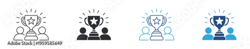 Team achievement and award icon set. Trophy, success, leadership and business recognition concept. Vector illustration.