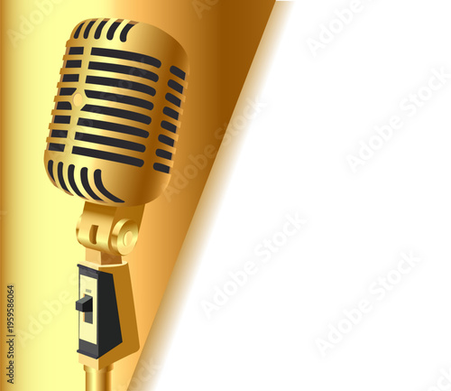 Illustration of a background for a disc cover with a gold(en) microphone and a white background for text