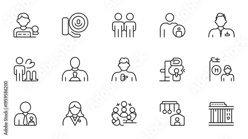 Public Policy and Social Services Icons Thin Line UI Symbol Vector Set
