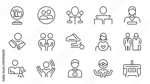 Public Policy and Social Services Icons Thin Line UI Symbol Vector Set