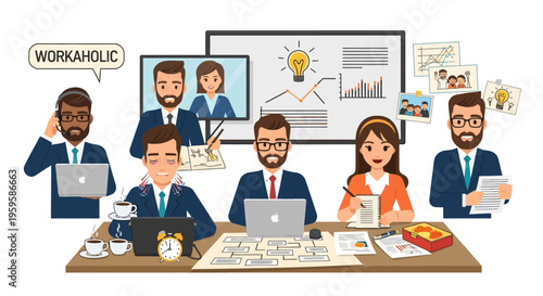 Business people working at office desk with laptops and papers