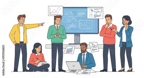 Business people discussing data analysis and strategy in meeting