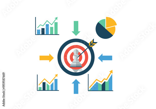Graphic illustrating data inputs converging on a central target with a chess pawn