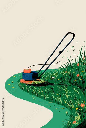 Cordless String Trimmer Trimming Lawn