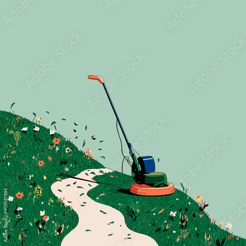 Cordless String Trimmer Trimming Lawn