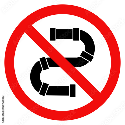 No pipeline sign, Forbidden gas pipeline, No tube symbol pictogram, Flat vector illustration