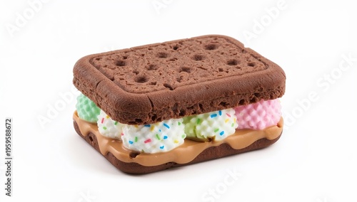 Plastic ice cream sandwich toy dessert for kids roleplaying game, realistic pretend play food on white background