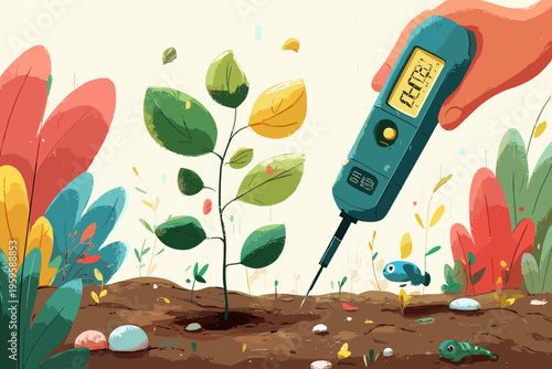 Digital Soil pH Meter in Organic Garden
