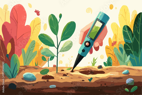 Digital Soil pH Meter in Organic Garden