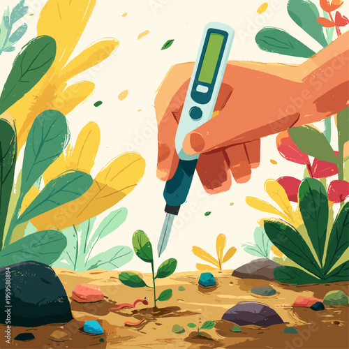 Digital Soil pH Meter in Organic Garden