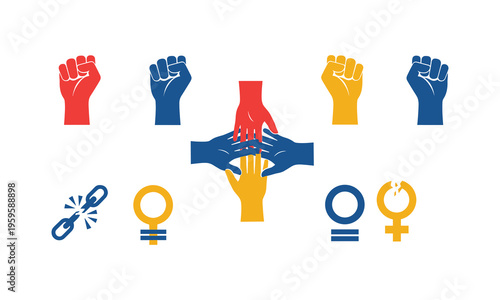 Symbolic representation of unity and gender equality through fists and hands