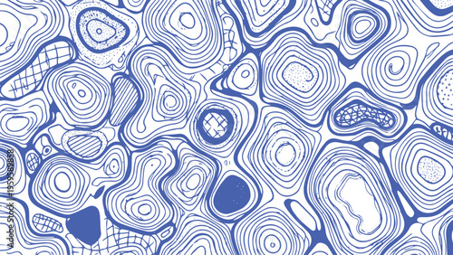 Abstract topographic map vector background, blue contour lines on white, organic wavy pattern for cartography and geographic design projects