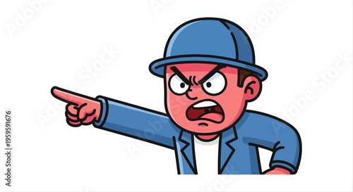 Cartoon character pointing angrily with white background