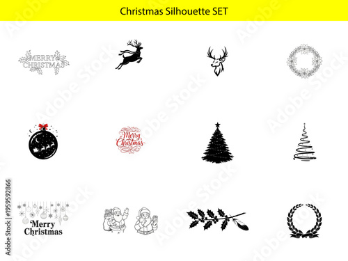 A set of various christmas silhouettes