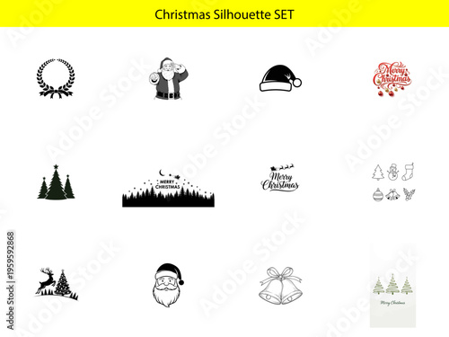 A collection of christmas silhouette icons