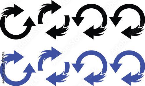 Collection of circular arrow icons in black and blue