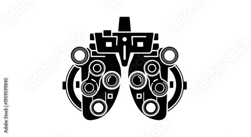 Black Silhouette of Phoropter Optical Refractor on Isolated White Background