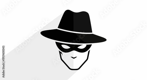 Mysterious Bandit Man Silhouette with Fedora Hat and Eye Mask in Bright Studio