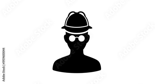 Dapper Man Silhouette with Bowler Hat and Round Glasses on Isolated White Background