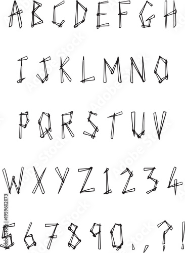 Handwritten splinter sharp typography font lettering ABC cartoon vector text