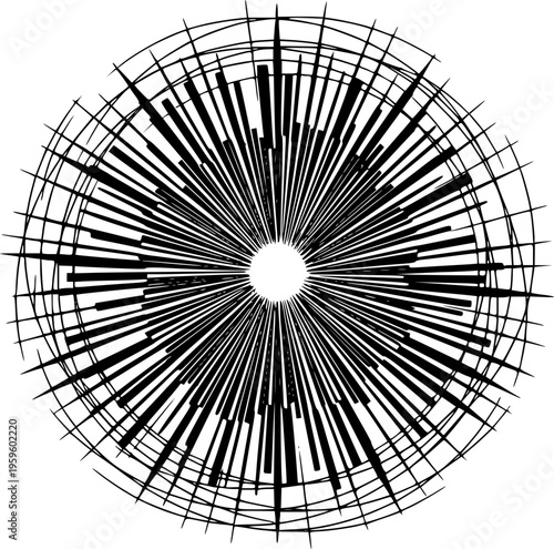 Sunburst radial stripes. Starburst abstract line circle vector background. Sun rise light round decoration elements. Vector illustration.
