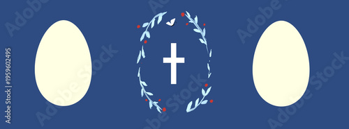 Watercolor Easter cross banner. Floral crosses illustration	