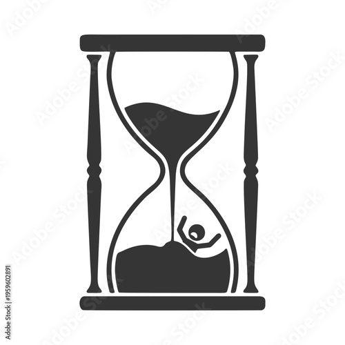 砂時計の砂に溺れる人物のシルエットアイコン