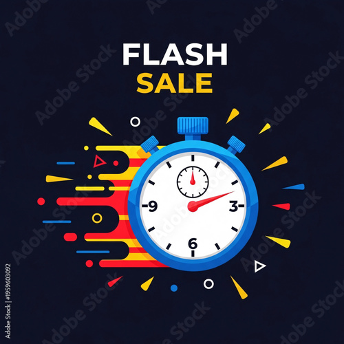 Flash Sale Promotion with Stopwatch and Vibrant Motion Graphics
