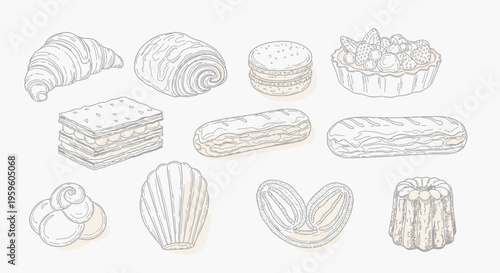 Variety of Pastries and Desserts Illustration.
